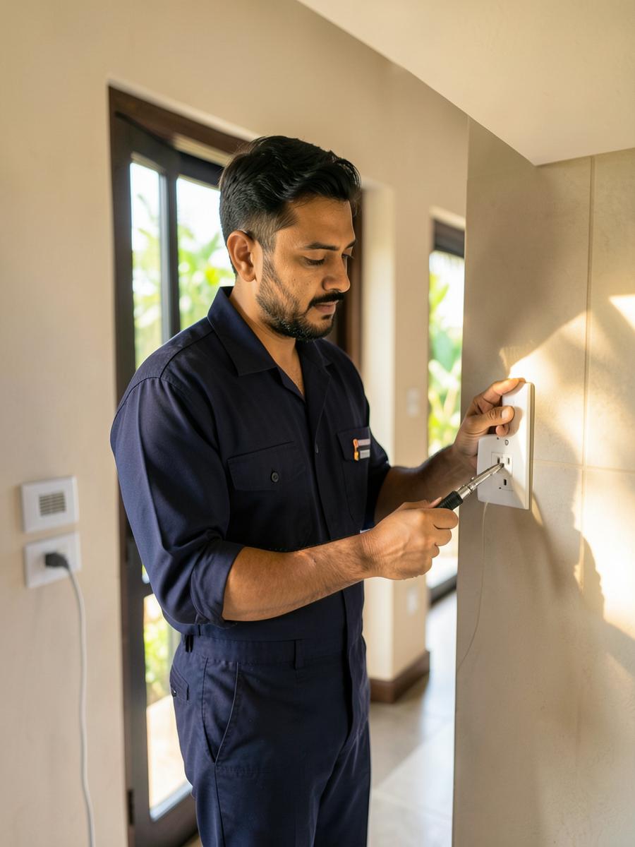 Fixly electrician inspecting a wall socket